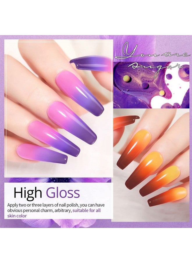 Color Changing Gel Nail Polish Set 6 Colors Temperature Red Pink Purple Mood Changing Long Lasting Soak Off Manicure Diy Home Kit For Women
