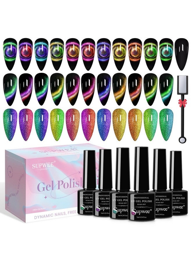 Cat Eye Gel Nail Polish With Magnet 9D Galaxy Cateye Manicure Soak Off Uv Diy Salon Home Gift 12 Colors 7Ml(0.24Fl Oz)