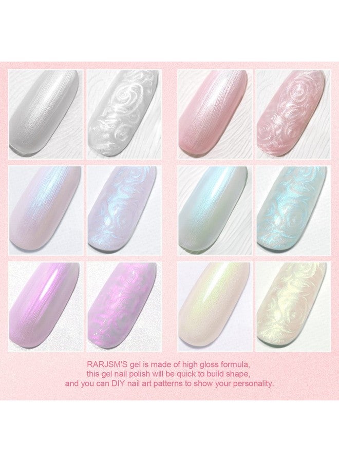 Pearl Gel Nail Polish Set 6 Colors Pearlescent Shell Glitter White Gold Pink Green Purple Shimmer Mermaid Nail Polish Soak Off Led Uv Curing Requires Swirl Thread Effect Diy Manicure Use