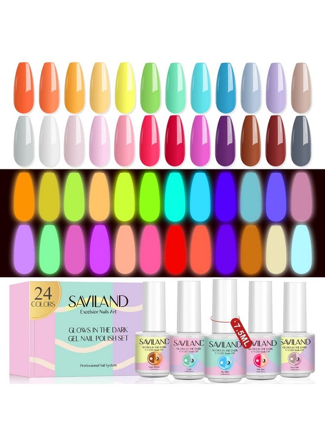 Glows In The Dark Nail Polish Set 24 Holiday Brighrly Colors Luminous Quickingdrying U V Neon Gel Nail Polish Set Reflective Glow Effect Full Coverage Easy To Use Gel Polish Holiday Gifts