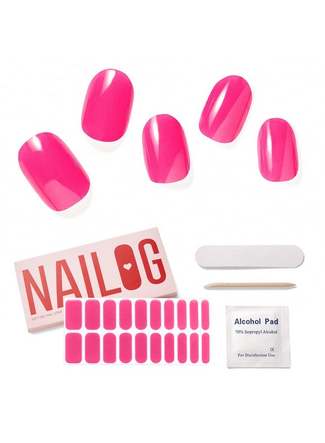 Semi Cured Gel Nail Strips│20Pcs Extra Long Nail Polish Strips│Nail Stickers With Glossy Gel Finishing│Pink Bomb