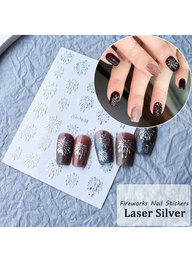 6Pcs Colorful Firework Nail Stickers Decal 3D Selfadhesive Romantic Starry Sky Sparkling Fireworks Holographic Laser Gold Silver Design Blooming Pyrotechnics New Year For Women Manicure Decoration