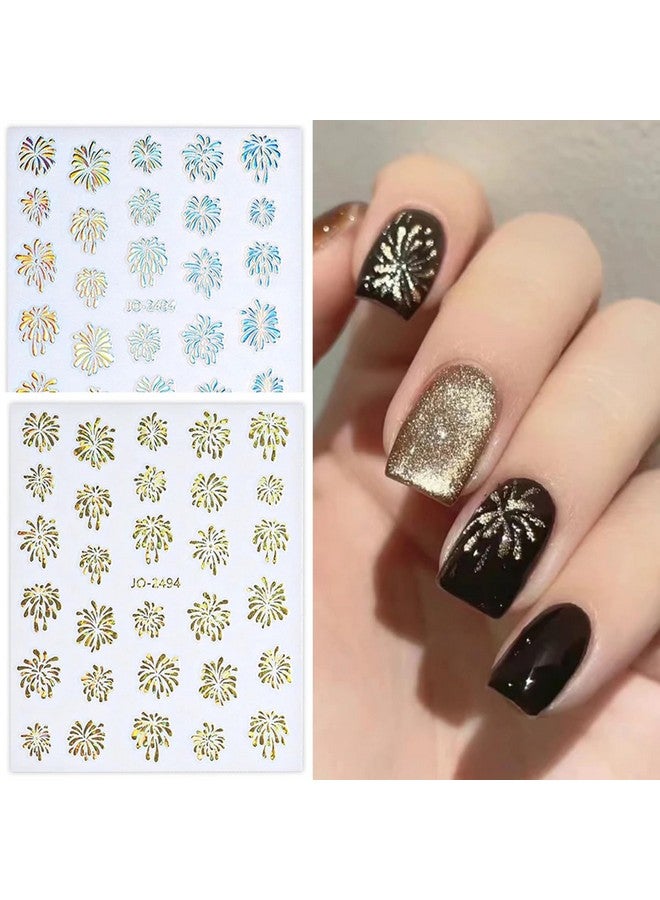 6Pcs Colorful Firework Nail Stickers Decal 3D Selfadhesive Romantic Starry Sky Sparkling Fireworks Holographic Laser Gold Silver Design Blooming Pyrotechnics New Year For Women Manicure Decoration