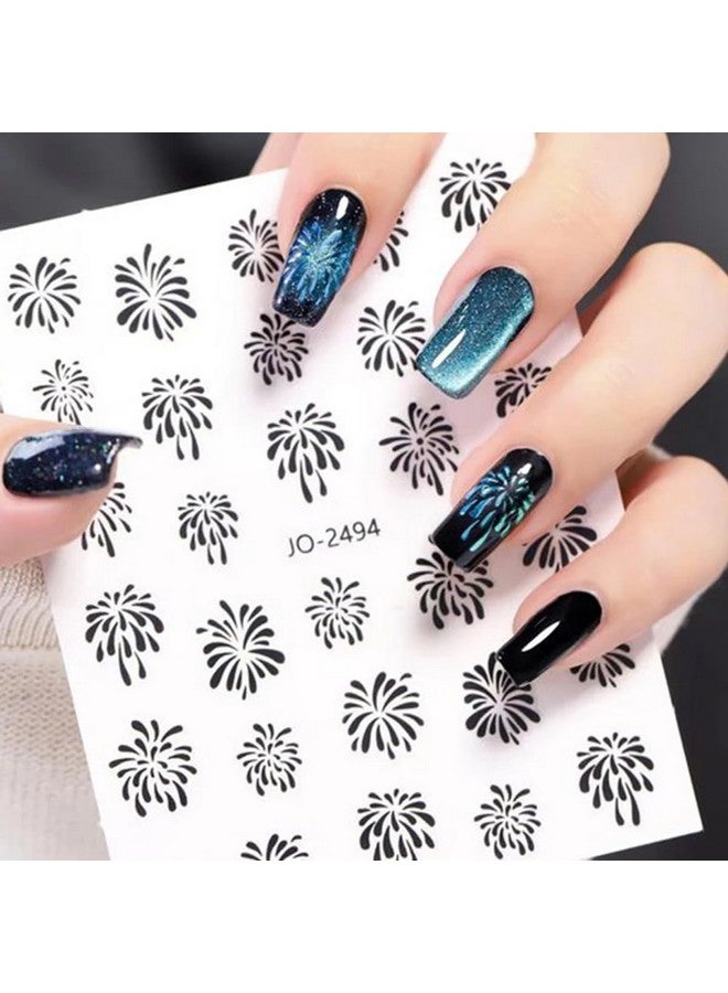 6Pcs Colorful Firework Nail Stickers Decal 3D Selfadhesive Romantic Starry Sky Sparkling Fireworks Holographic Laser Gold Silver Design Blooming Pyrotechnics New Year For Women Manicure Decoration