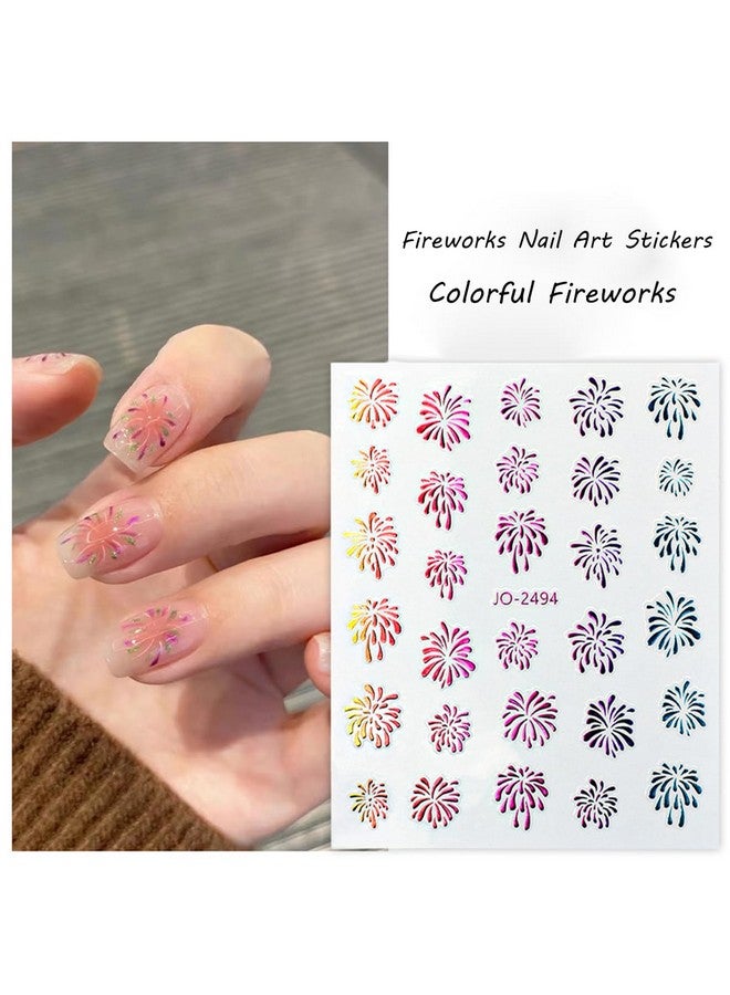 6Pcs Colorful Firework Nail Stickers Decal 3D Selfadhesive Romantic Starry Sky Sparkling Fireworks Holographic Laser Gold Silver Design Blooming Pyrotechnics New Year For Women Manicure Decoration