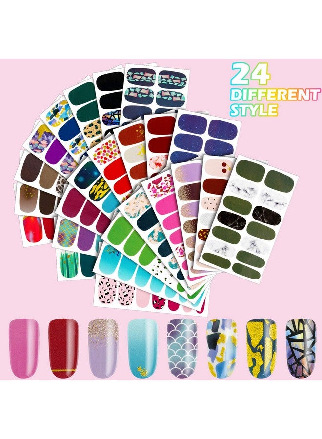 336 Pieces 24 Sheets Full Wrap Nail Polish Stickers Nail Strips Selfadhesive Gel Nail Strips Art Decals With Nail File For Home Women Girls Diy Nail Decorations(Gradient Style)