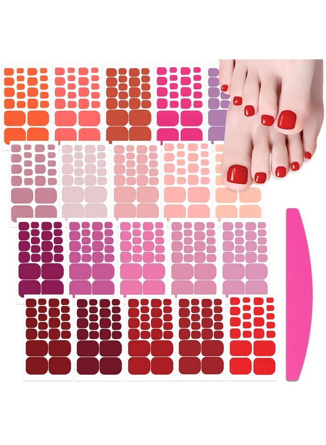 Toe Nail Stickers Full Nail Wraps Red Solid Color Toenail Polish Strips For Women Self Adhesive Toe Stickers Polish Gel Toenails Stickers With 1Pc Nail File (20 Sheets)