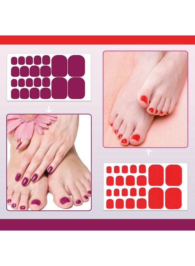 Toe Nail Stickers Full Nail Wraps Red Solid Color Toenail Polish Strips For Women Self Adhesive Toe Stickers Polish Gel Toenails Stickers With 1Pc Nail File (20 Sheets)