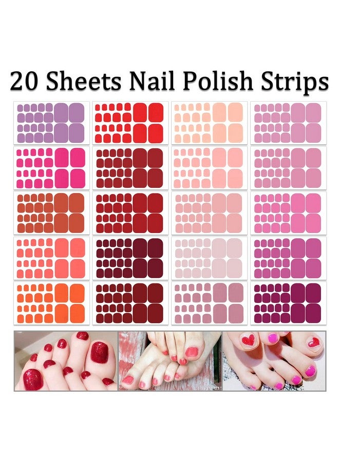 Toe Nail Stickers Full Nail Wraps Red Solid Color Toenail Polish Strips For Women Self Adhesive Toe Stickers Polish Gel Toenails Stickers With 1Pc Nail File (20 Sheets)