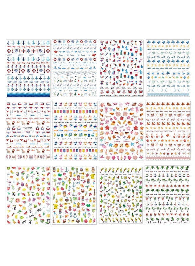 Summer Nail Decals Stickers Selfadhesive Diy Design Nail Art Decorations (12 Sheets)
