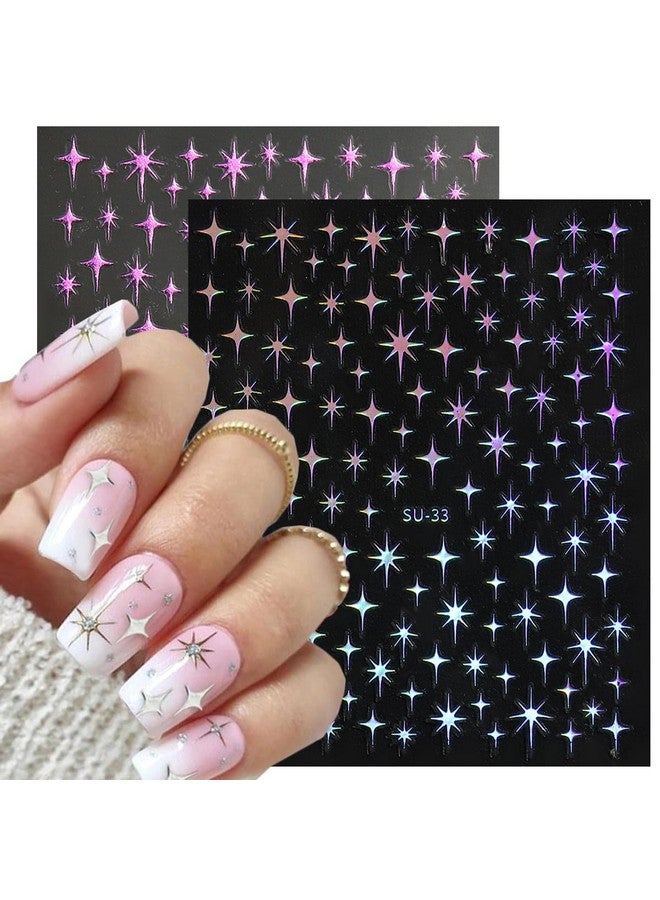 Star Nail Stickers For Nail Art 6Pcs 3D Selfadhesive Gold Silver Laser Stars Nail Art Stickers Shiny Crystal Design Star Sticker For Nails Diy Accessories Luxury Nail Decals Women Manicure Supplies