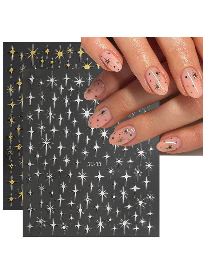 Star Nail Stickers For Nail Art 6Pcs 3D Selfadhesive Gold Silver Laser Stars Nail Art Stickers Shiny Crystal Design Star Sticker For Nails Diy Accessories Luxury Nail Decals Women Manicure Supplies