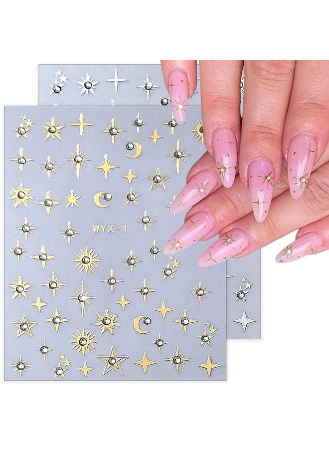 Star Nail Stickers For Nail Art 6Pcs 3D Selfadhesive Gold Silver Laser Stars Nail Art Stickers Shiny Crystal Design Star Sticker For Nails Diy Accessories Luxury Nail Decals Women Manicure Supplies