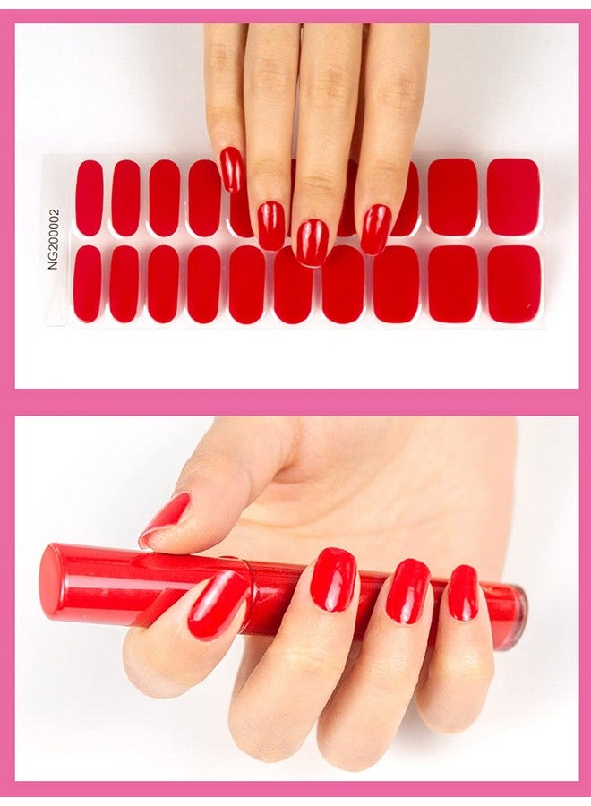 20Pcs Semi Cured Gel Nail Polish Strips Red Adhesive Full Wrap Gel Nail Art Sticker Waterproof Gel Nail Wrap Stickers With Nail File And Stick（Uvled Lamp Required）