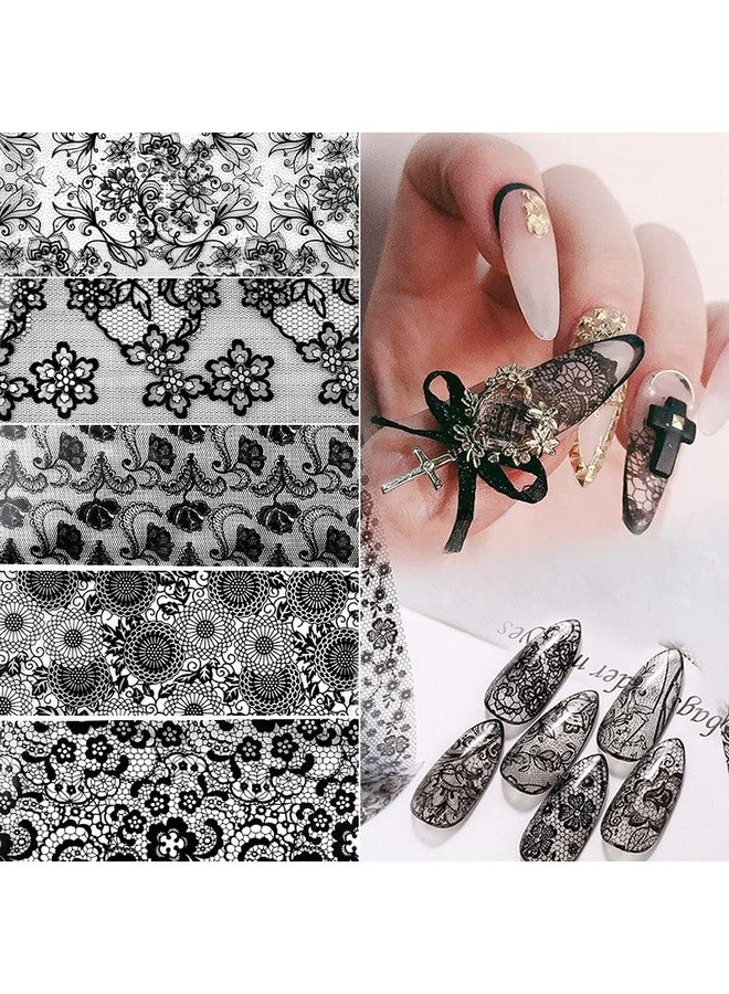 Retro Holographic Nail Art Foil Transfer Stickers Black Lace Foils Nail Art Supplies Nail Foil Lace Flower Pattern Designs Stickers Decals For Women Acrylic Nails Floral Manicure Decorations 10 Sheets
