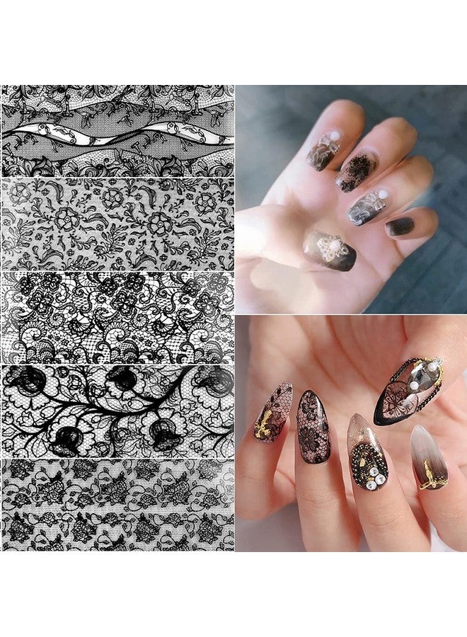Retro Holographic Nail Art Foil Transfer Stickers Black Lace Foils Nail Art Supplies Nail Foil Lace Flower Pattern Designs Stickers Decals For Women Acrylic Nails Floral Manicure Decorations 10 Sheets