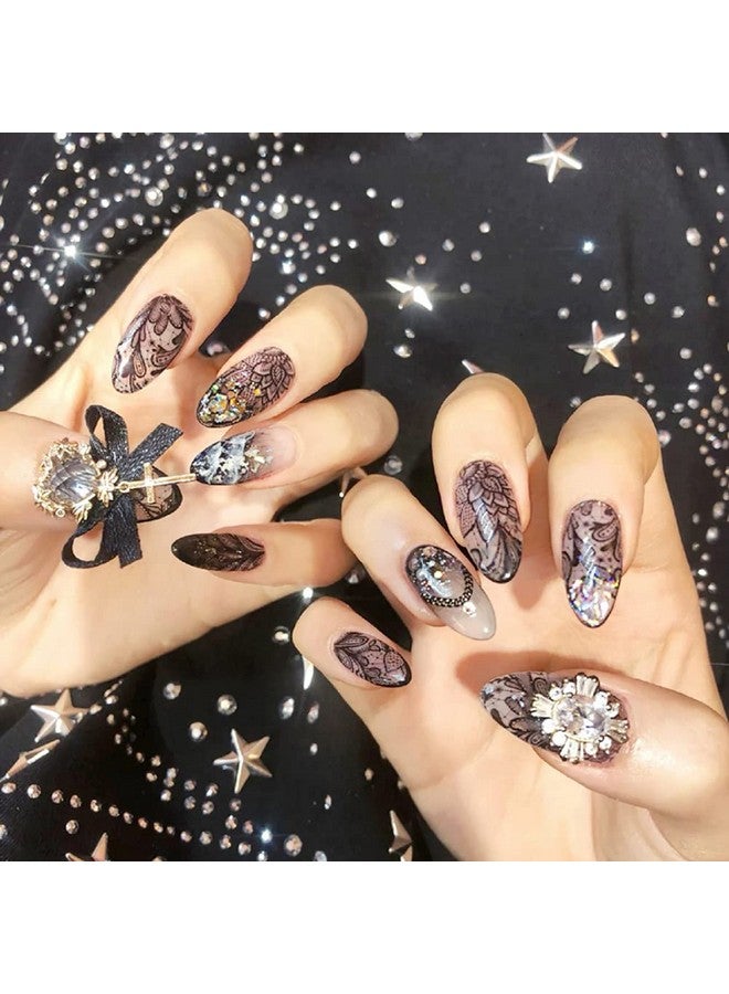 Retro Holographic Nail Art Foil Transfer Stickers Black Lace Foils Nail Art Supplies Nail Foil Lace Flower Pattern Designs Stickers Decals For Women Acrylic Nails Floral Manicure Decorations 10 Sheets