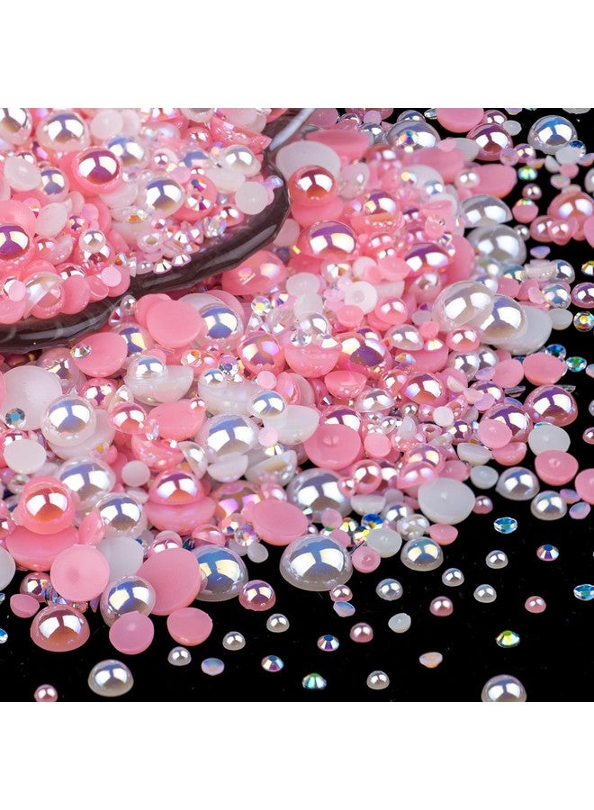 50G Flatback Pearls And Rhinestones Set 1Pink&White Mixed Size 310Mm Resin Rhinestones And Half Pearls For Nail Art And Crafts And Decoration With Tweezer And Pickup Pencil