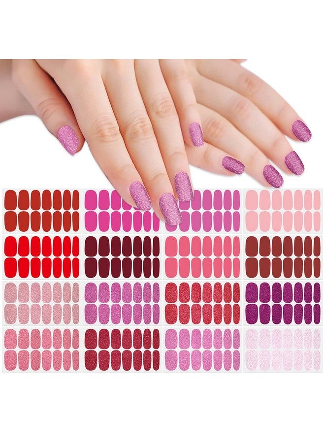 16 Sheets Red Glitter Nail Wraps For Women Solid Color Nail Polish Strips Self Adhesive Nail Polish Stickers Fingernail Manicure Sticker Nail Art With 1Pc Nail File (Lovely Color)