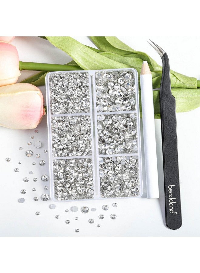 4300Pcs Flatback Rhinestonesclear Rhinestones Nail Gems Round Crystal Rhinestones For Craftsmixed 6 Sizes With Picking Tweezers And Wax Pencil Kit Ss6Ss20Crystal