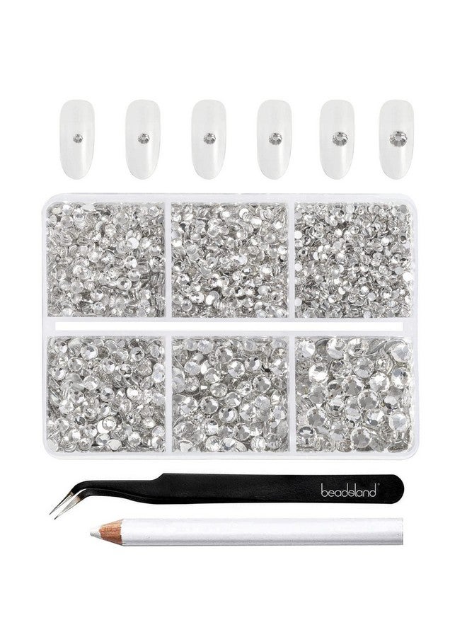 4300Pcs Flatback Rhinestonesclear Rhinestones Nail Gems Round Crystal Rhinestones For Craftsmixed 6 Sizes With Picking Tweezers And Wax Pencil Kit Ss6Ss20Crystal