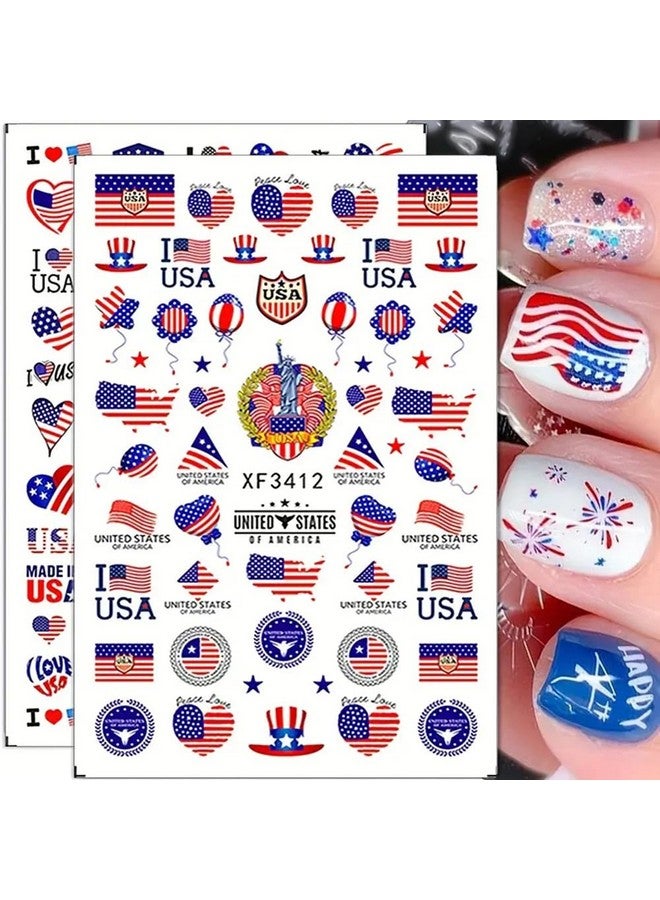 4Th Of July Nail Art Stickers 8Sheets American Flag Patriotic Nail Decals Independence Day 3D Nail Stickers Nail Supply Usa Flags Heart Star Design Manicure Sliders For Memorial Day Nail Decorations