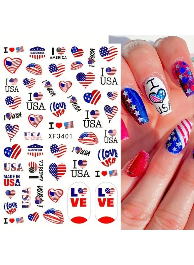 4Th Of July Nail Art Stickers 8Sheets American Flag Patriotic Nail Decals Independence Day 3D Nail Stickers Nail Supply Usa Flags Heart Star Design Manicure Sliders For Memorial Day Nail Decorations