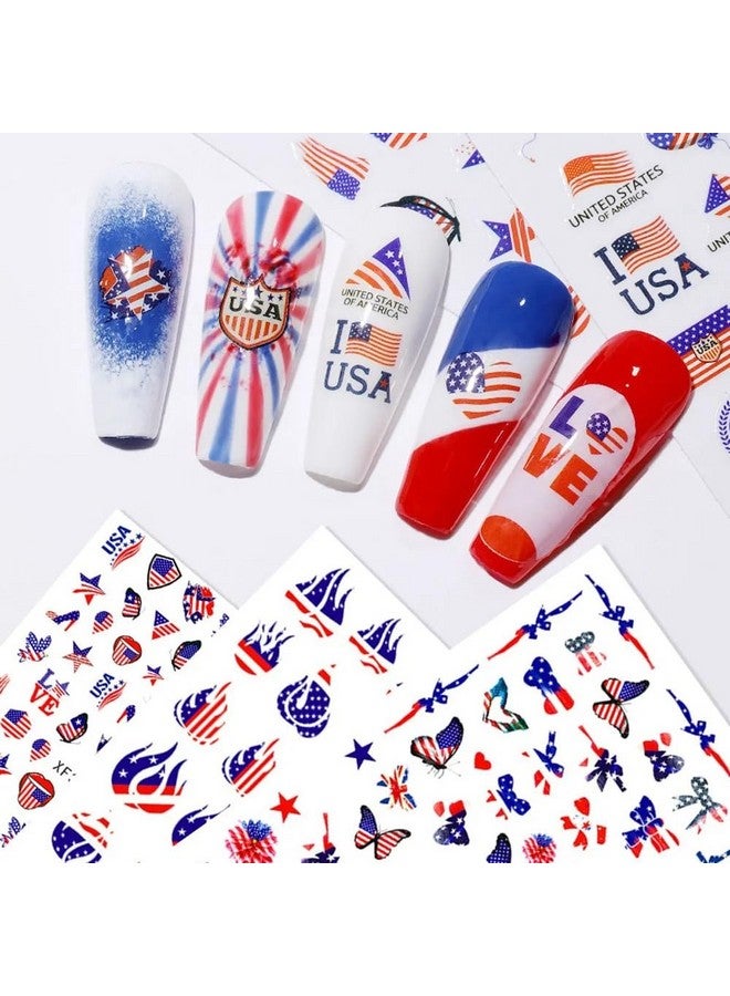 4Th Of July Nail Art Stickers 8Sheets American Flag Patriotic Nail Decals Independence Day 3D Nail Stickers Nail Supply Usa Flags Heart Star Design Manicure Sliders For Memorial Day Nail Decorations