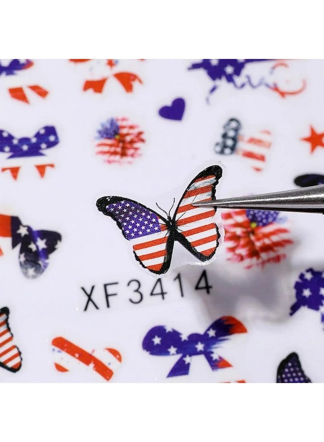 4Th Of July Nail Art Stickers 8Sheets American Flag Patriotic Nail Decals Independence Day 3D Nail Stickers Nail Supply Usa Flags Heart Star Design Manicure Sliders For Memorial Day Nail Decorations