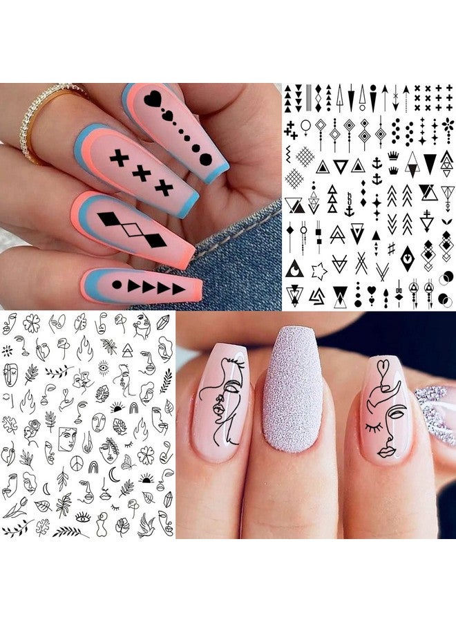 6 Sheets Selfadhesive Snake Heart Moon Star Nail Art Sticker Decals Abstract Lady Face Nail Stickers For Women Diy Manicure Decorations Geometric Triangle Arrow Nail Decals Accessories Tip