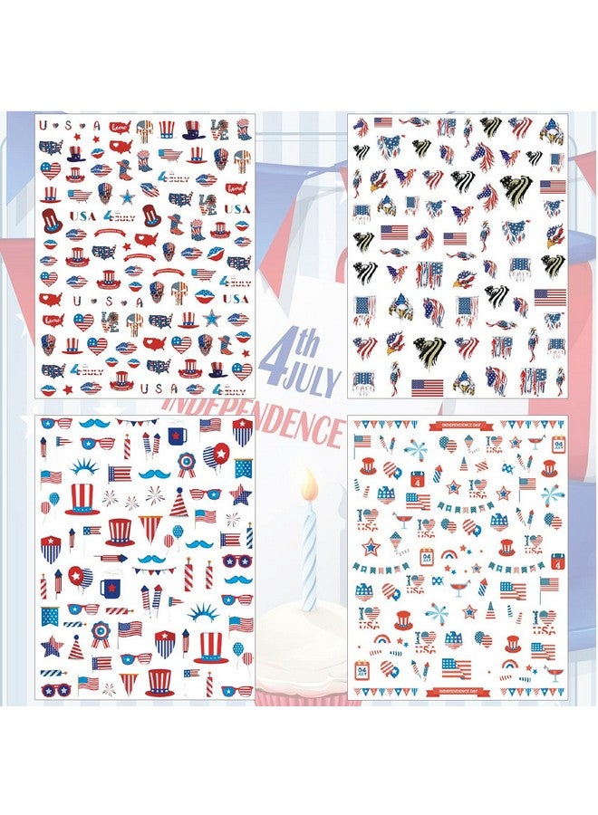 12 Sheets 4Th Of July Nail Decals Stickers Self Adhesive Independence Day Patriotic American Flag Diy Design Eagles Usa Nail Art Decorations
