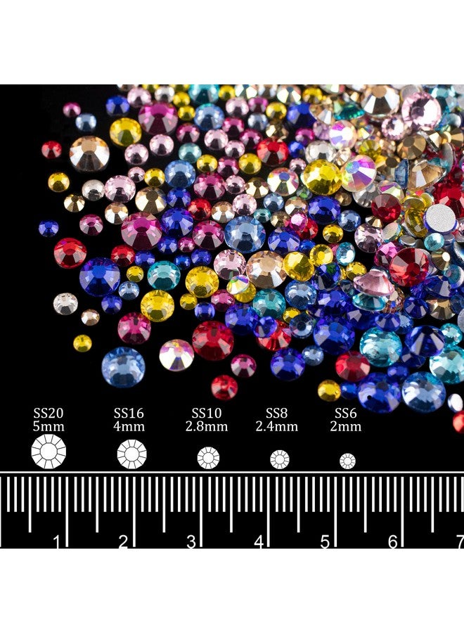 Ab And Clear And Mixed Color Flatback Round Rhinestones Kit Multi Size Glass Crystals Bead With Pickup Pencil And Tweezer For Diy Nail Art