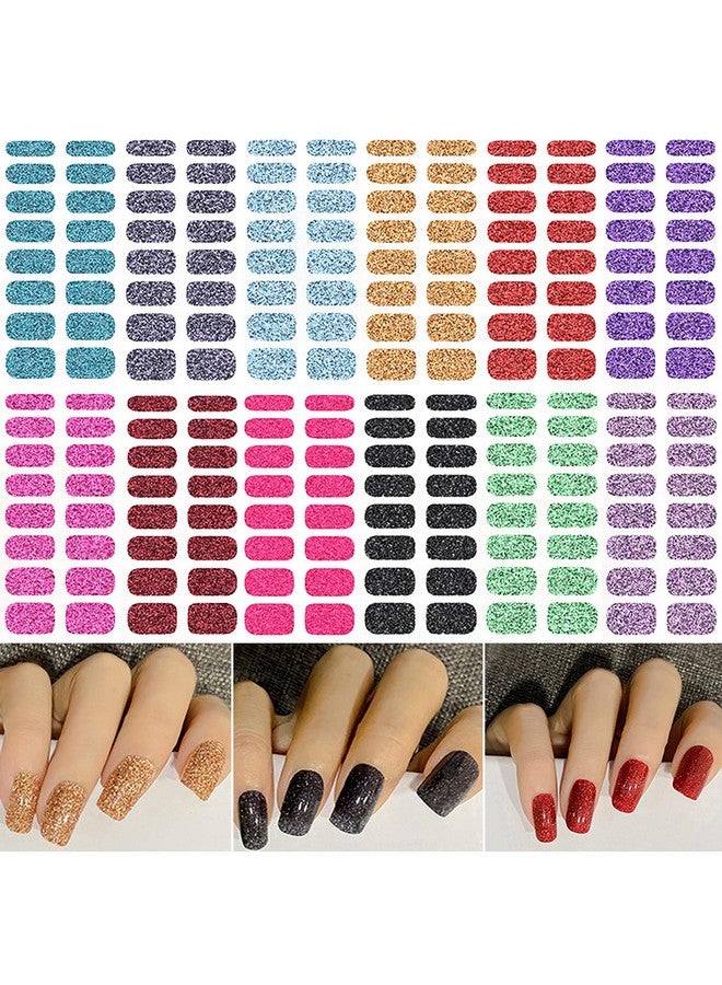 12 Sheets Glitter Nail Wraps Nail Polish Strips Solid Color Nail Polish Stickers Shine Full Wrap Nail Polish Decals Self Adhesive Nail Art Polish Stickers For Women Girls Manicure Tips Art