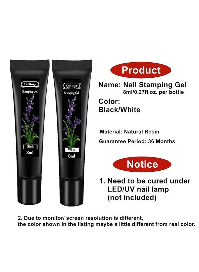 Black & White Nail Stamping Gel Polish Set 2Pcs Nail Art Stamping Gel 8Ml Printing For Nail Plate Nail Template Stamping