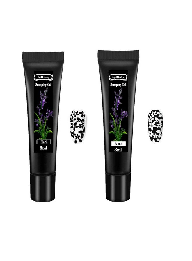 Black & White Nail Stamping Gel Polish Set 2Pcs Nail Art Stamping Gel 8Ml Printing For Nail Plate Nail Template Stamping
