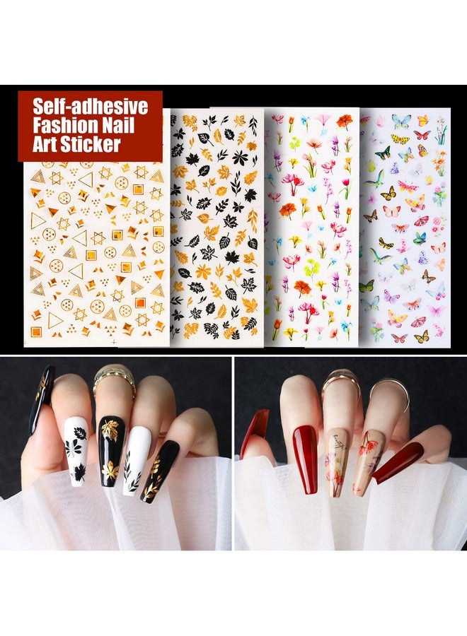 Nail Art Kit With Butterfly Nail Stickers Nail Art Brushes Set For Beginners With Fine Glitter Nail Design Kit Nail Dotting Tools Rhinestones For Nails