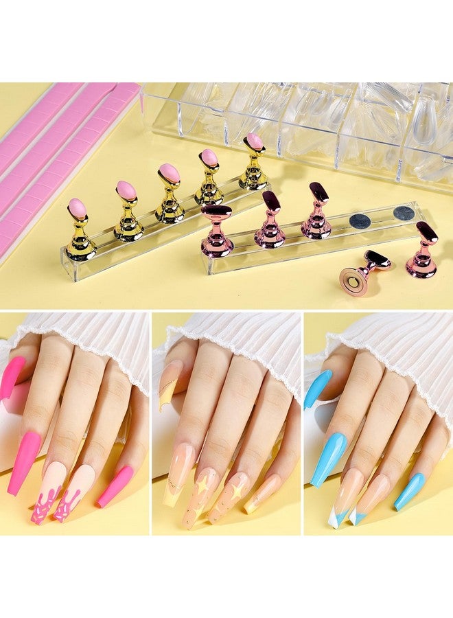 Fake Nails Kit Press On Nail Supplies Clear Coffin Nail Tips With Nail Stand Nail Art Brushes Nail Dotting Pen Nail Glitter Sequinsnail Stickers Nail Art Rhinestones
