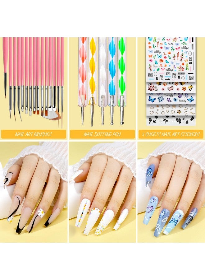 Fake Nails Kit Press On Nail Supplies Clear Coffin Nail Tips With Nail Stand Nail Art Brushes Nail Dotting Pen Nail Glitter Sequinsnail Stickers Nail Art Rhinestones