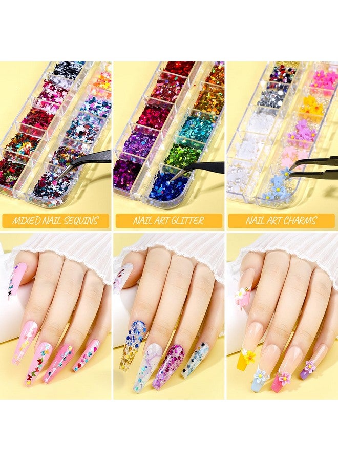 Fake Nails Kit Press On Nail Supplies Clear Coffin Nail Tips With Nail Stand Nail Art Brushes Nail Dotting Pen Nail Glitter Sequinsnail Stickers Nail Art Rhinestones