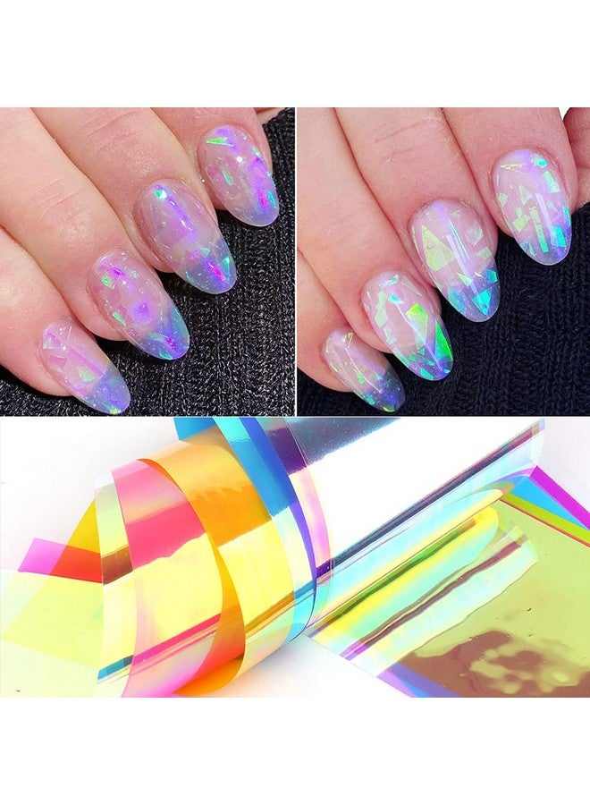 Aurora Nail Foil Transfer Stickersnail Art Supplies Holographic Aurora Glass Gradient Rainbow Color Decals Cellophane Mermaid Mirror Colorful Design French Designer Manicure Decorations 8 Pcs