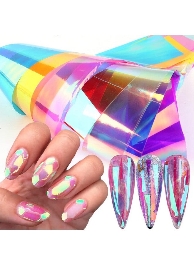 Aurora Nail Foil Transfer Stickersnail Art Supplies Holographic Aurora Glass Gradient Rainbow Color Decals Cellophane Mermaid Mirror Colorful Design French Designer Manicure Decorations 8 Pcs