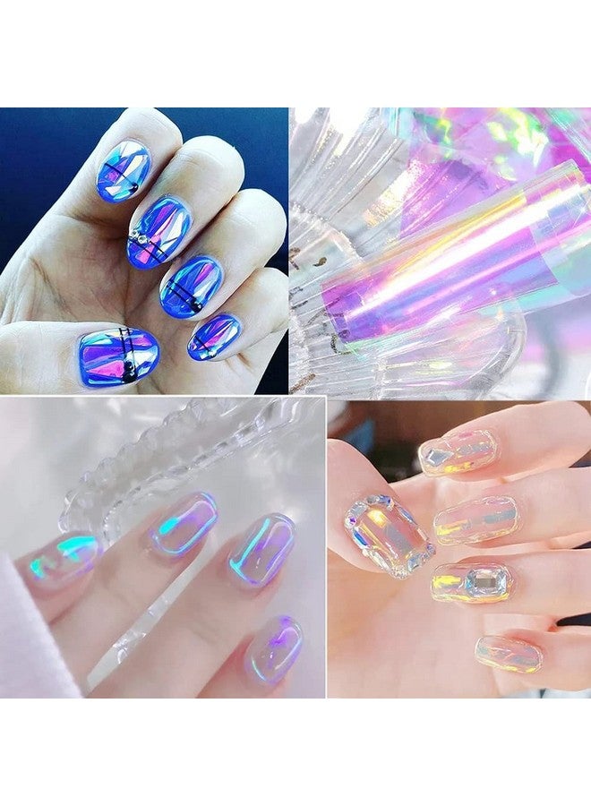 Aurora Nail Foil Transfer Stickersnail Art Supplies Holographic Aurora Glass Gradient Rainbow Color Decals Cellophane Mermaid Mirror Colorful Design French Designer Manicure Decorations 8 Pcs