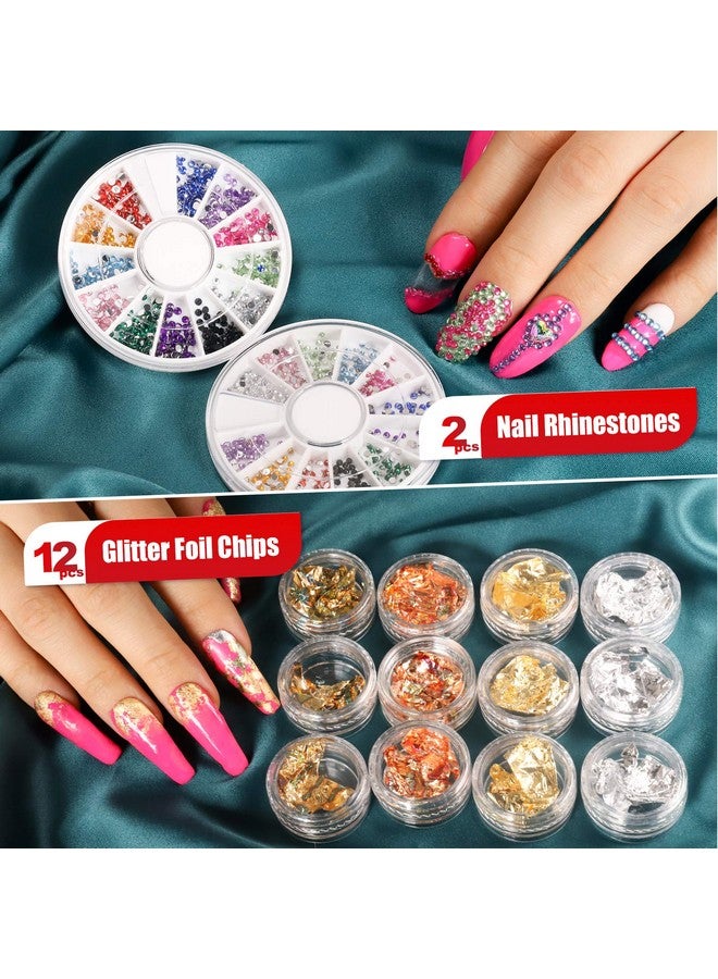 Nail Pen Designerstamp Nail Art Tool With 15Pcs Nail Painting Brushes Nail Dotting Tool Nail Foil Manicure Tape Color Rhinestones For Nailsblack