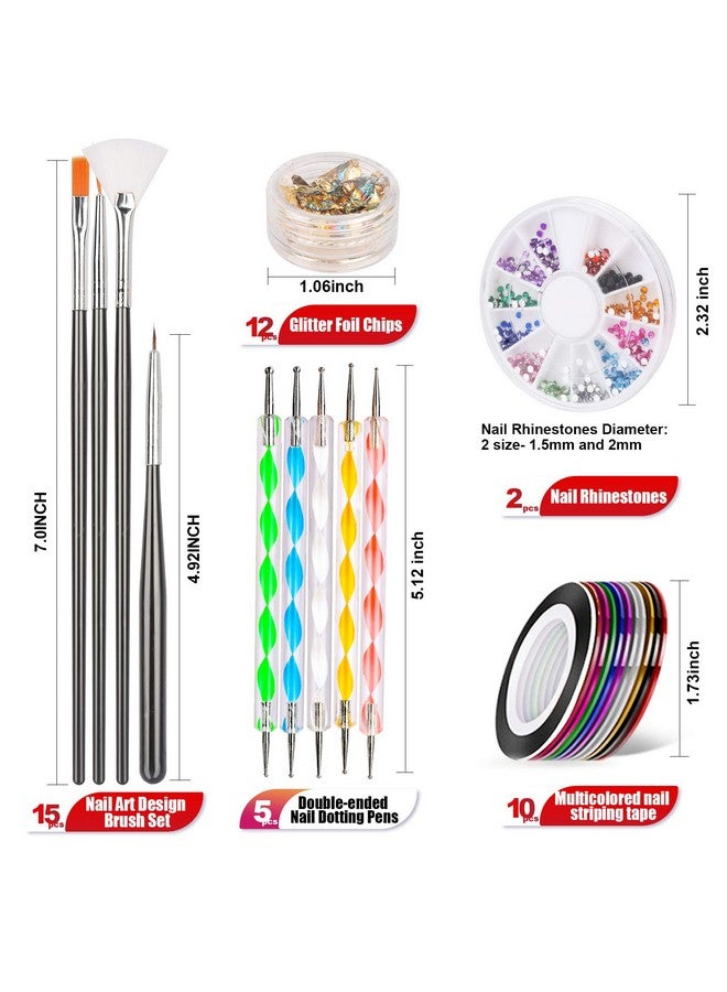 Nail Pen Designerstamp Nail Art Tool With 15Pcs Nail Painting Brushes Nail Dotting Tool Nail Foil Manicure Tape Color Rhinestones For Nailsblack