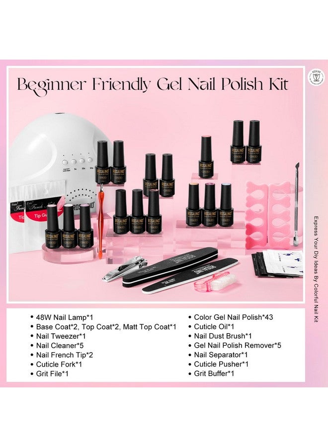 Gel Nail Polish Kit With U V Light 43 Colors Soak Off Gel Polish Nail Set With Matteglossy Base Top Coat Gel Nail Polish Remover Essential Manicure Tools Nails Art Diy Salon Gift