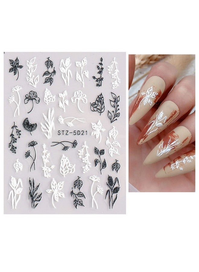3D Embossed Flower Spring Nail Art Stickers Decals Selfadhesive Pegatinas Uñas 5D Summer Colorful Floral Nail Supplies Nail Art Design Decoration Accessories 4 Sheets