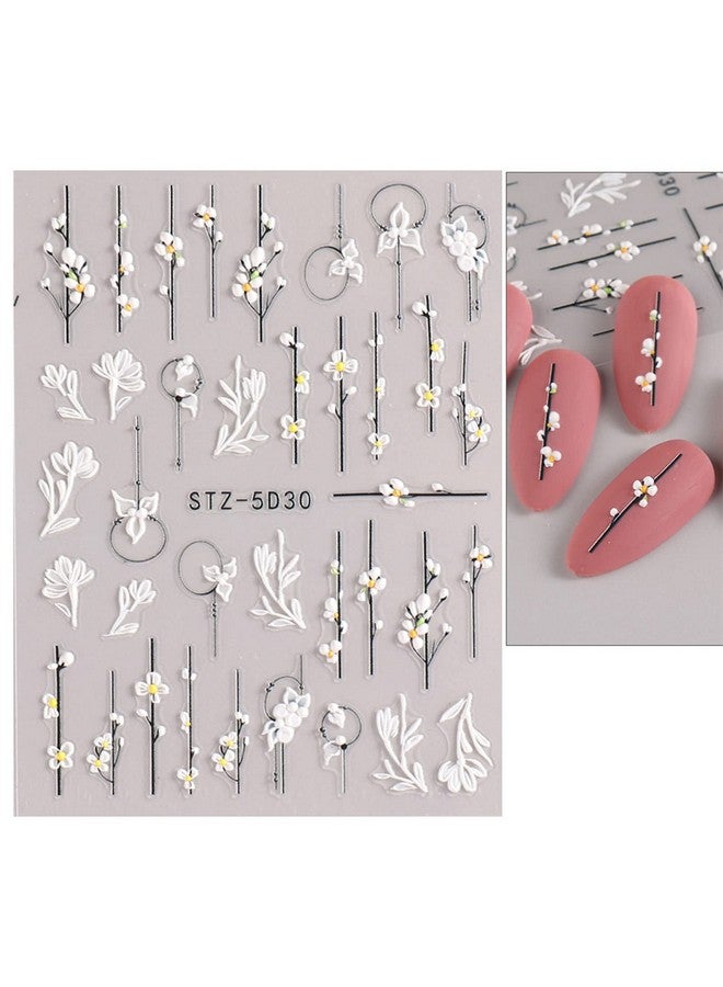 3D Embossed Flower Spring Nail Art Stickers Decals Selfadhesive Pegatinas Uñas 5D Summer Colorful Floral Nail Supplies Nail Art Design Decoration Accessories 4 Sheets