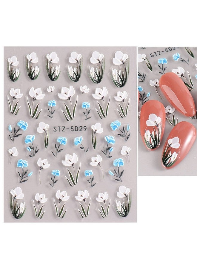 3D Embossed Flower Spring Nail Art Stickers Decals Selfadhesive Pegatinas Uñas 5D Summer Colorful Floral Nail Supplies Nail Art Design Decoration Accessories 4 Sheets