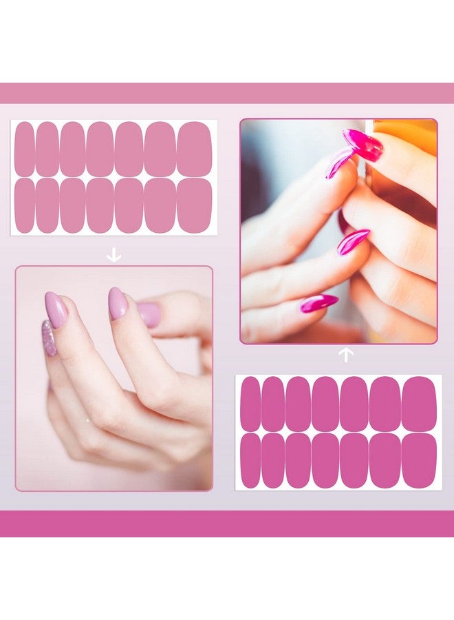 Pink Nail Wraps For Women Nail Polish Strips Solid Color Glitter Self Adhesive Nail Polish Stickers Gel Nail Strips Fingernail Manicure Stickers With 1Pc Nail File (16 Sheets)