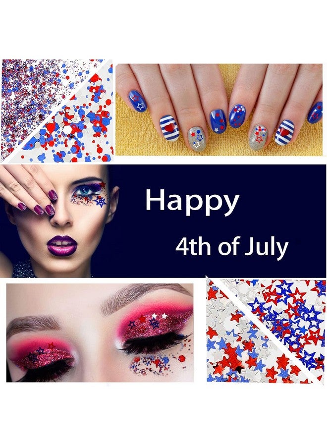 6 Boxes Independence Day Star Glitter 4Th Of July Nail Art Sequins Holographic Nail Decals Mixed Star Hollow Hexagon Circles Confetti Shaped For Women Girls Face Body Diy Nail Decoration